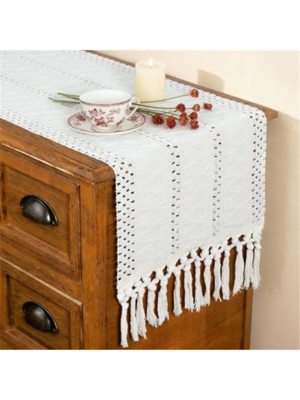 Boho Macrame Table Runner Tassel Farmhouse Cotton Decor Dining Table Runner